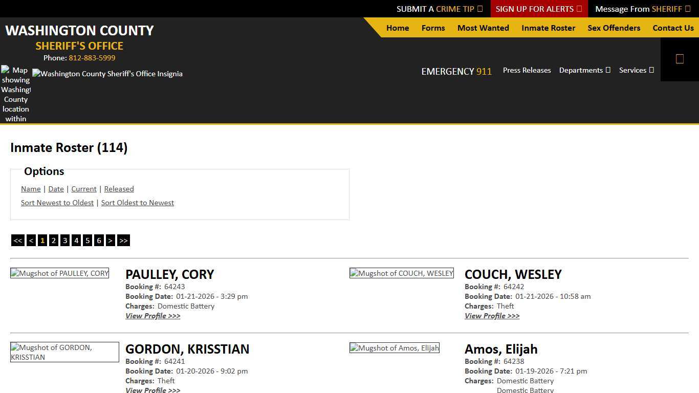 Inmate Roster - Current Inmates Booking Date Descending - Washington County IN Sheriff