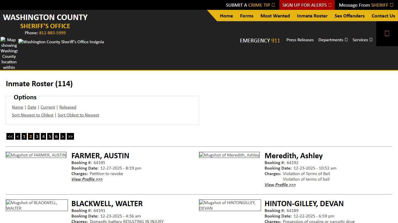 Inmate Roster - Page 2 Current Inmates Booking Date Descending - Washington County IN Sheriff